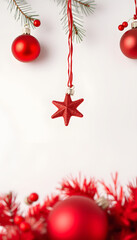 Red christmas holidays decoration on a white background, close-up. isolated with white shades