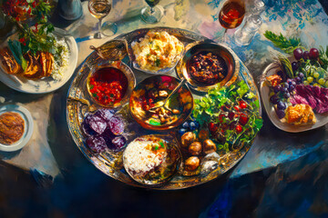 Fototapeta premium Artistic representation of the Passover Seder plate with a modern twist.