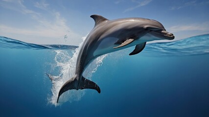 Naklejka premium Dolphin leaping from ocean,wildlife photography