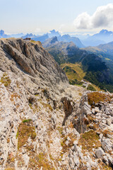 mountain landscape with blue sky lagazuoi dolomites world war one ruins