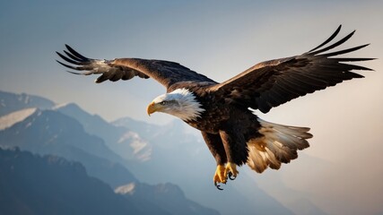 Obraz premium Majestic Bald Eagle in Flight over Mountains