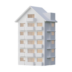 Simple style white apartment building isolated on transparent background 3d render