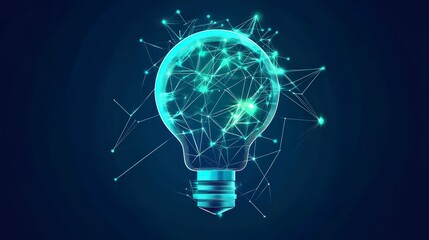 Futuristic Light Bulb with Network Connections and Digital Elements