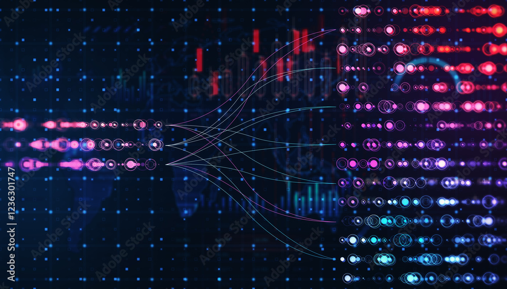 Aufkleber Abstract visualization of data flow and metrics on a digital interface. 3D Rendering