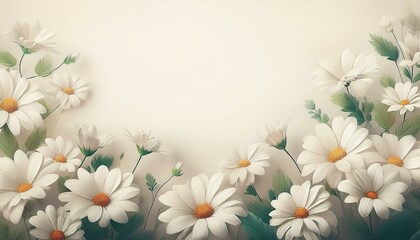 border frame white daisy flowers on white background with copy space