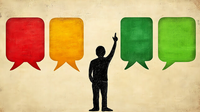 Engaging discussion on opinions virtual environment infographic style creative perspective conceptual illustrations