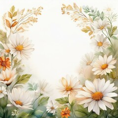 Obraz premium border frame white daisy flowers on white background with copy space