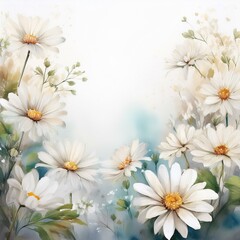 Fototapeta premium border frame white daisy flowers on white background with copy space