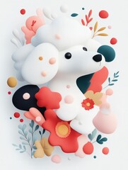 Whimsical Poodle in Colorful Floral and Geometric Design Elements