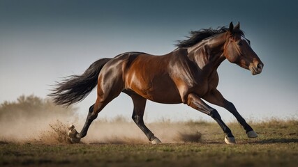 Obraz premium Brown Horse Galloping,Dust Trail,Dynamic