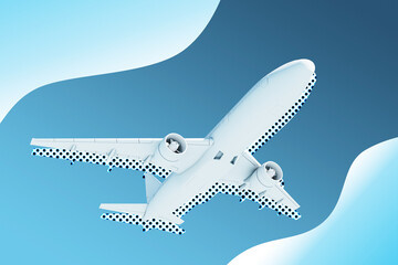 Naklejka premium Airplane with abstract wing design on gradient blue background. 3D Rendering