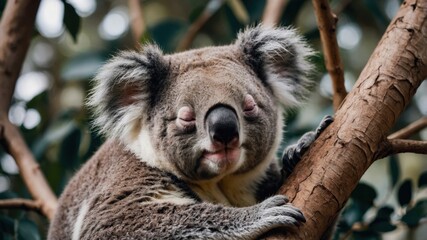 Obraz premium Adorable Koala Sleeping in Tree,Close-up