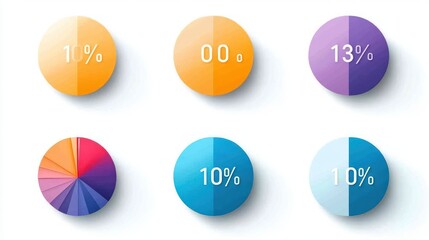 Colorful Percentage Charts, Data Visualization, White Background, Infographic Elements