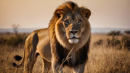 Obraz premium Majestic African Lion in Savanna Grassland