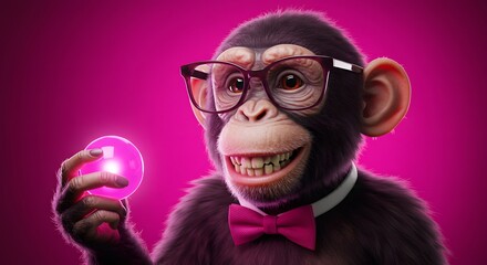Smart Chimpanzee Holding Glowing Orb 3d Render