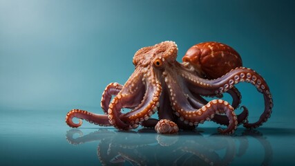 Fototapeta premium Octopus on Teal Background: Stunning Seafood Image