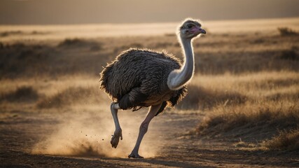 Ostrich Running at Sunset,Wildlife Photography