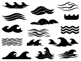 SEA WAVES SILHOUETTE ON WHITE BACKGROUND