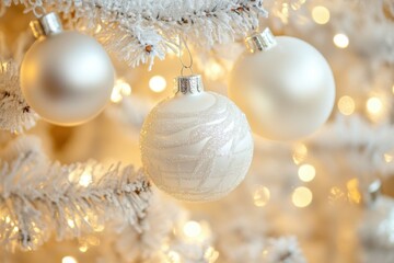 White Christmas Ornaments on Festive Tree