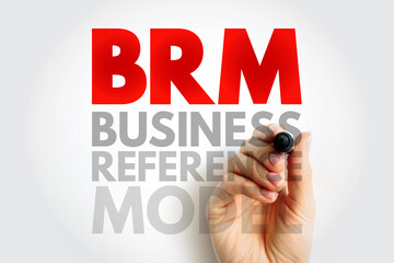 BRM Business Reference Model - concentrating on the functional and organizational aspects of the core business of an enterprise, service organization or government agency, acronym text concept