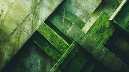 Abstract green and grey geometric pattern, concrete texture, intersecting lines.