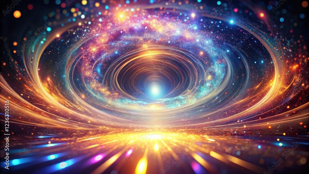 Poster a swirling vortex of cosmic energy, illuminated by a radiant glow, creates a mesmerizing pathway to 