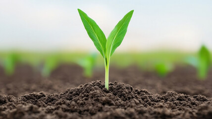 young plant sprouting from rich soil, symbolizing growth and renewal, Global Warming and Climate Crisis Themed