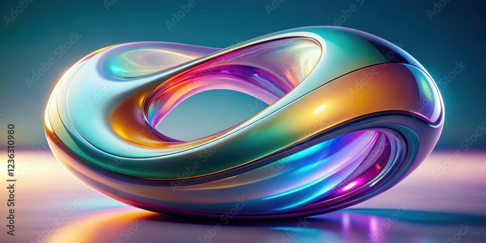 Aufkleber Abstract iridescent 3D form with smooth, flowing curves and vibrant colors on a gradient background