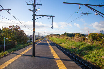 Fujioka station platform in Gotemba, Shizuoka Prefecture, Japan