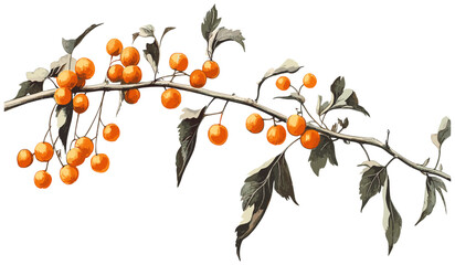 Vintage botanical illustration featuring a bittersweet vine with vibrant orange berries, ideal for evoking the essence of autumn and winter seasonal themes © aura studio