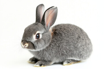 Fototapeta premium Rabbit with one ear up and one down, sitting on a white background to add charm