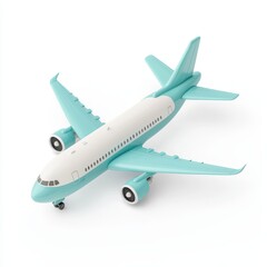Fototapeta premium Light Teal Airplane Model Isolated on White Background Travel and Transportation Concept
