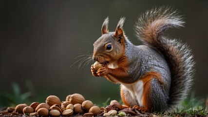 Fototapeta premium Red Squirrel Eating Nut,Wildlife Photography