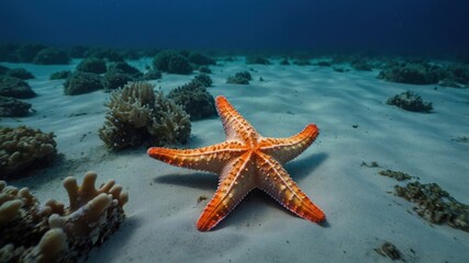 Orange Starfish on Sandy Ocean Floor