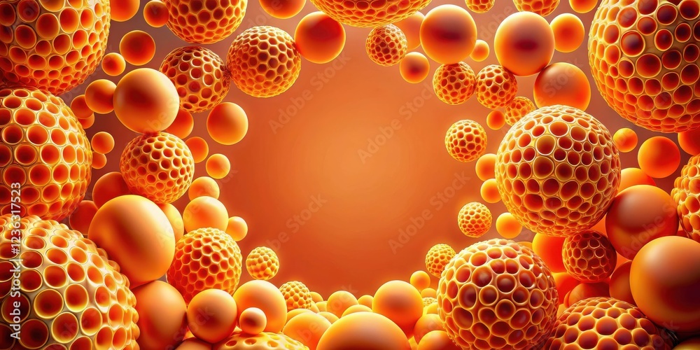 Aufkleber A mesmerizing abstract backdrop featuring a vibrant array of orange spheres, some with intricate honeycomb patterns, creating a sense of depth and texture.