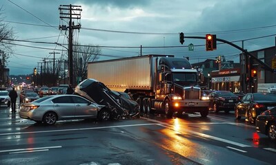City Intersection Car Accident at Night