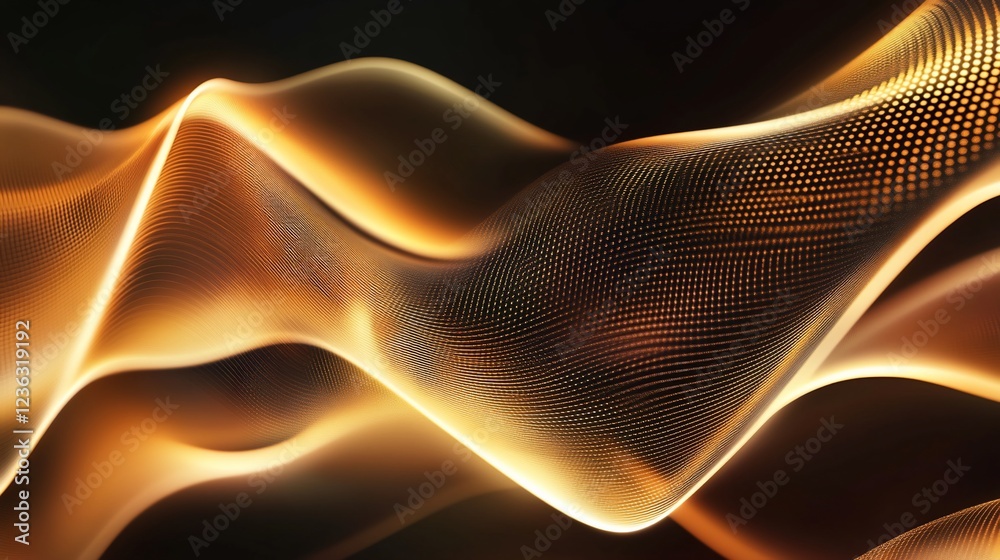 Wall mural abstract golden flowing mesh pattern design with glowing and undulating surface