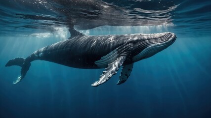 Obraz premium Majestic Humpback Whale Underwater,Ocean Wildlife