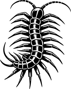 black centipede crawling, detailed line art clip art preview