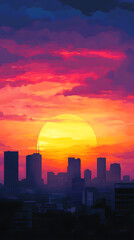 A vibrant city skyline background at sunset, ideal for urban-themed designs.
