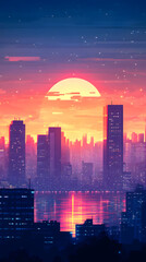 Fototapeta premium A vibrant city skyline background during sunset, ideal for urban themes.