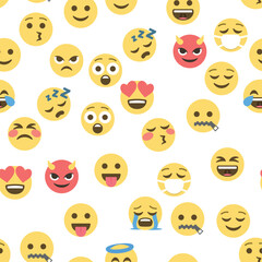 Seamless pattern of emoticons and emoji, emoji vector illustration, emoji background for social network.