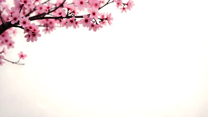 Obraz premium Cherry Blossom Branches with Falling Petals and Soft White Background for Text Placement