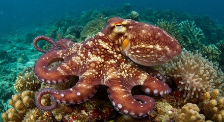 Stunning Octopus in Vibrant Coral Reef Habitat
