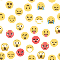 Seamless pattern of emoticons and emoji, emoji vector illustration, emoji background for social network.