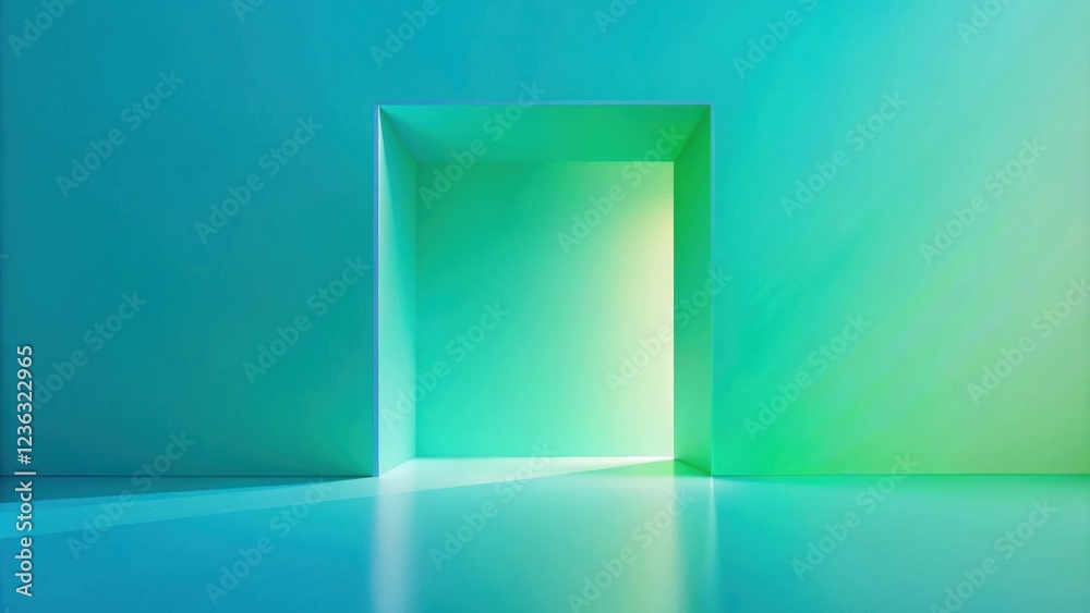 Aufkleber a rectangular opening in a turquoise and green room with a bright light shining through