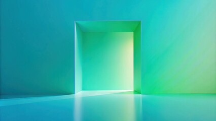 A Rectangular Opening in a Turquoise and Green Room with a Bright Light Shining Through