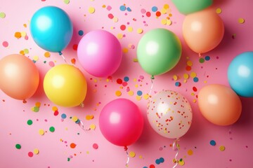 Colorful Party Balloons on Pink Background