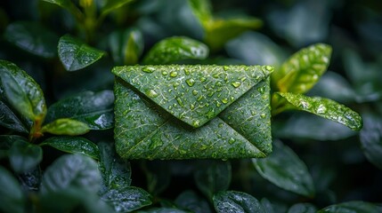 Green Email Icon Wrapped in Leaves Symbolizing Eco Friendly Digital Communication