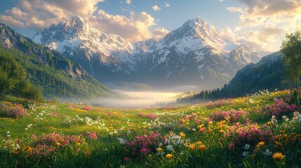 Majestic Mountains and a Blooming Alpine Meadow